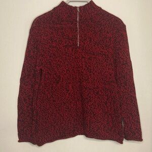 Jones New York Sport 100% Cotton Size P/M Red & Black Sweater with Zip at Collar